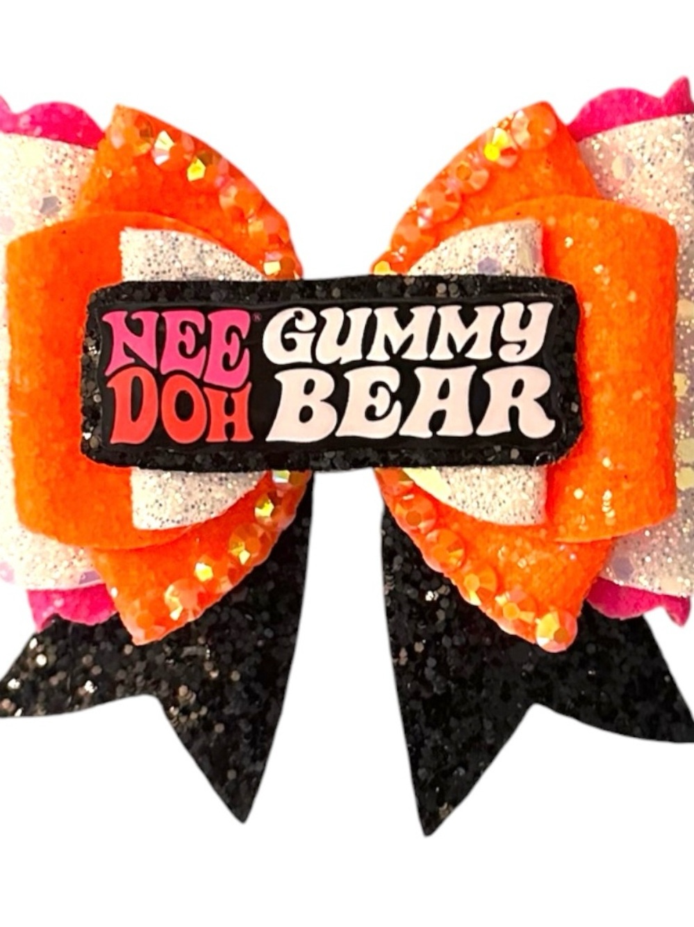 NeeDoh Gummy Bear Viral Handmade Bow Hair Clip - Orange, Pink, Black